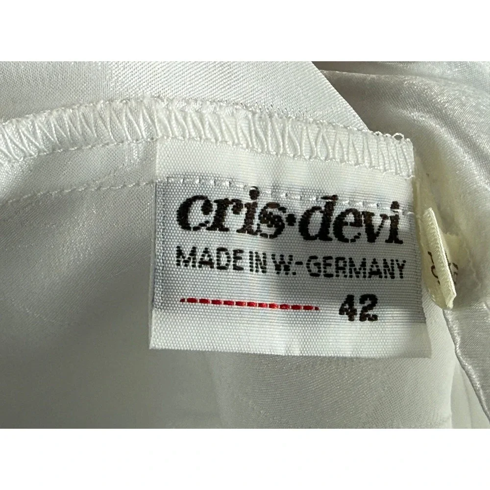 Vintage Cris Devi West Germany White Satin Lace Rhinestone Camisole Top Size 42
